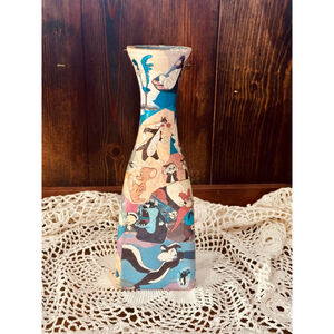 Vintage Looney Tunes Handmade Glass Decoupage Character Vase Unique One of Kind